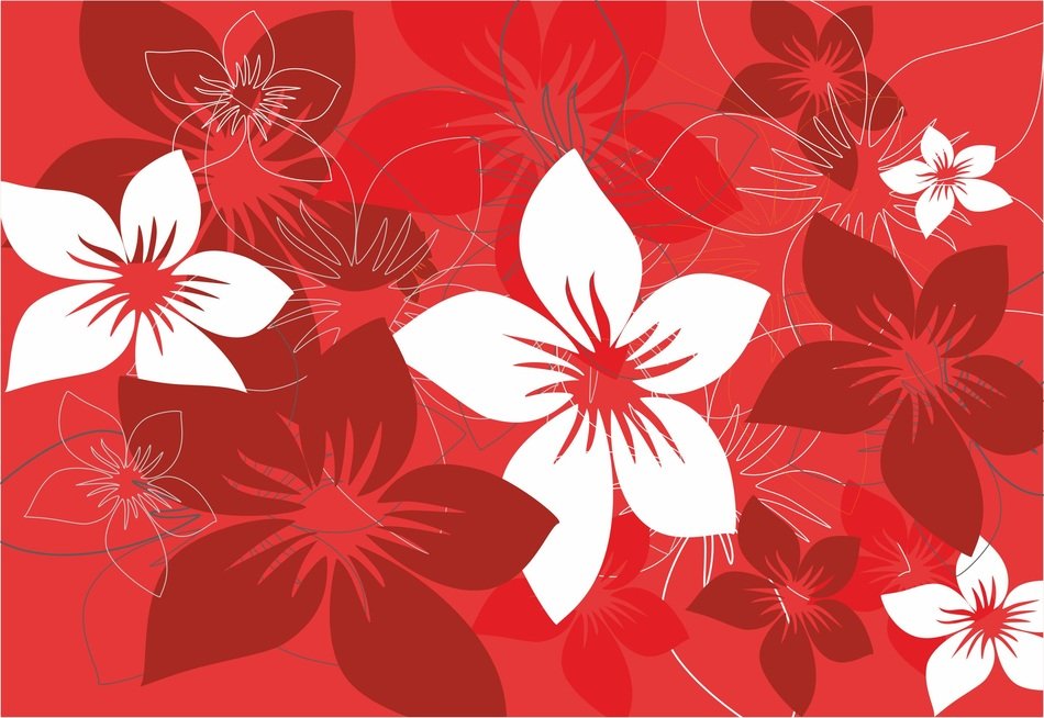 the background flowers foliage red