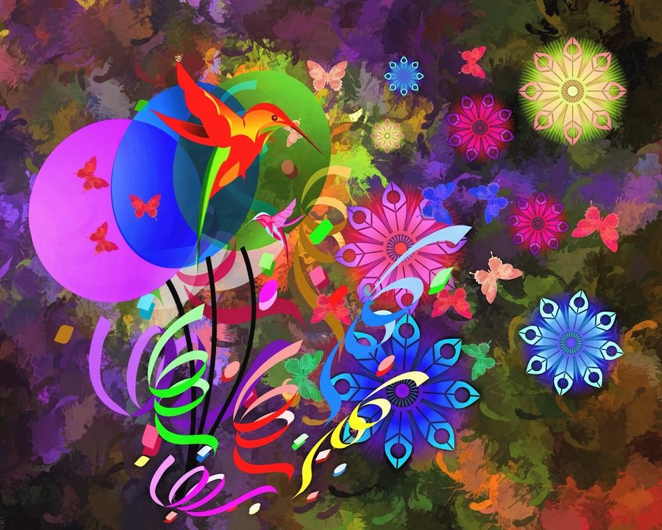 abstract bird balloons flowers
