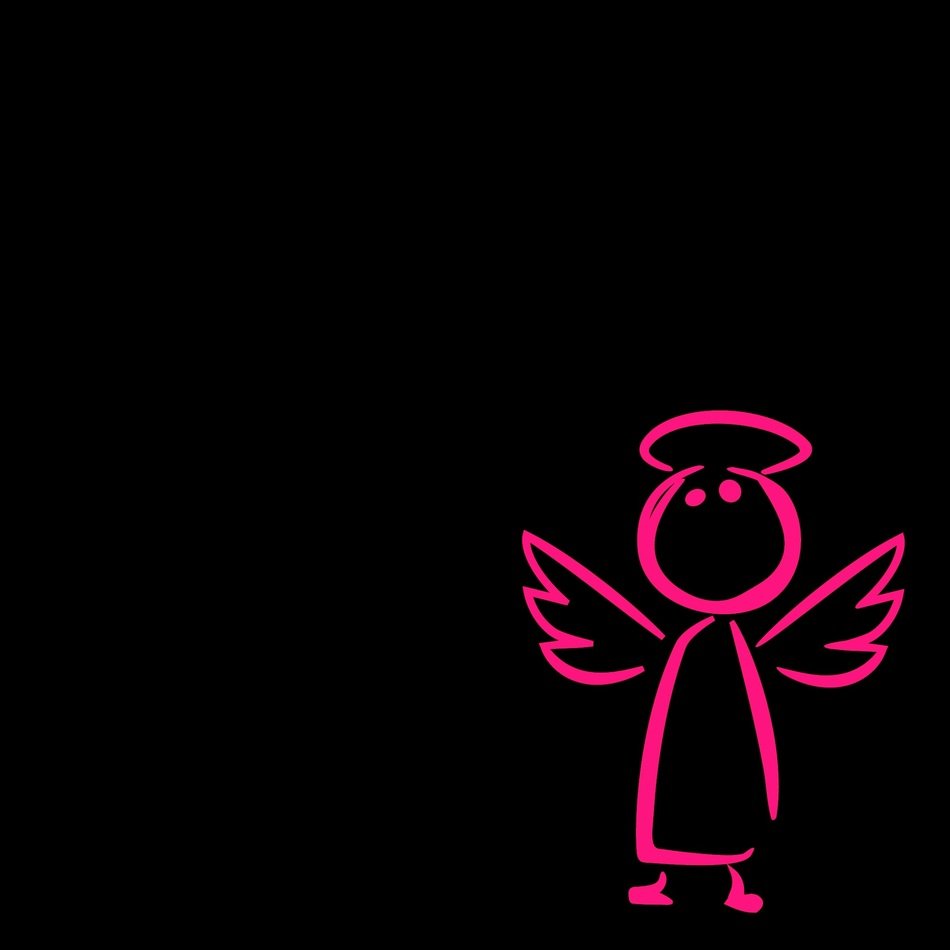 pink neon silhouette of a guardian angel on a black background