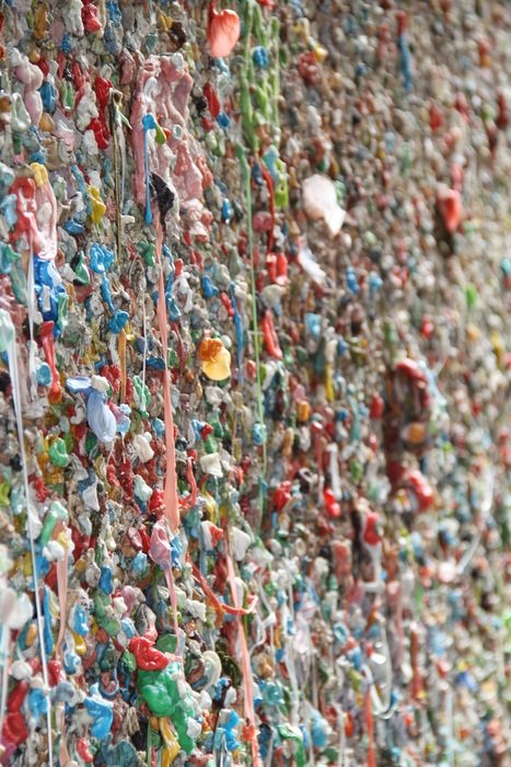 chewing gum wall glued dirty mess
