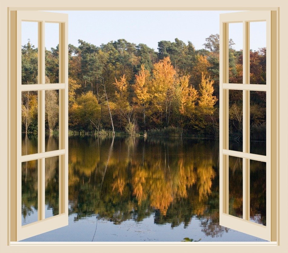 autumn lake pond window open