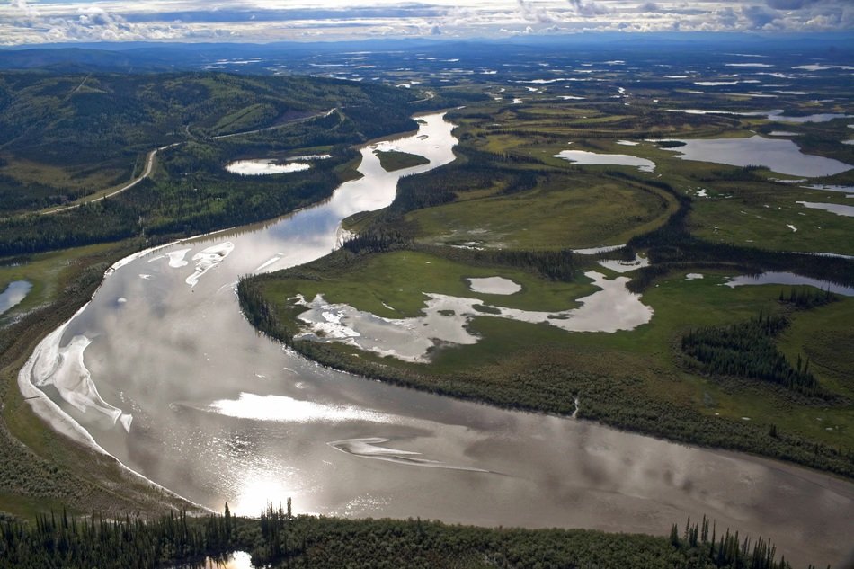 aerial river lakes forest