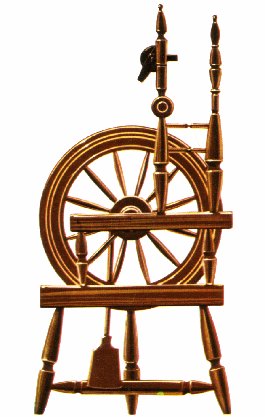 Vintage wooden spinning wheel, drawing free image download