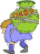 drawn man with a bag of debts