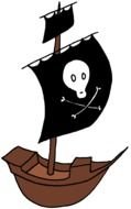 cartoon Pirate Ship with black sail