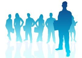 clipart of blue silhouettes of people on a white background