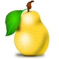 yellow pear with a green leaf on a white background