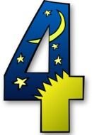 Number four with night sky, stars and moon inside, Clip Art