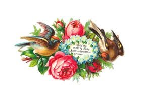 Vintage greeting card with Birds And Flowers