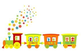 drawing of a train with flower smoke