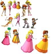 collage of images of Princess Peach on a white background