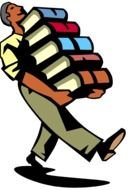 many books in the hands of a man as a graphic illustration