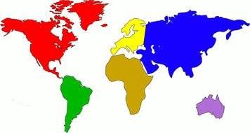 multi-colored continents on a white background