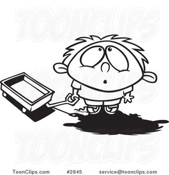 Black And White Cartoon Boy Looking Up