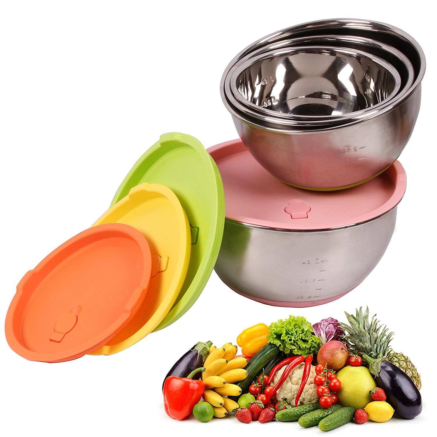 CoZroom Stainless Steel Mixing Bowls with Lids, Non-Slip, BPA-free ...