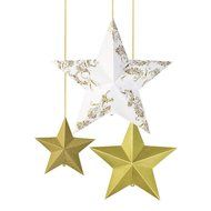 Talking Tables Party Porcelain Hanging Star Decorations (3 Pack), Gold