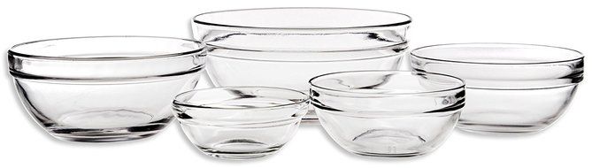 Set of 5 Different Glass Multi-purpose Mini Mixing / Prep Bowls - Gift-boxed by Happy Home N3