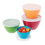 Oggi Melamine Prep Bowls with Lids (Set of 4), Multicolor