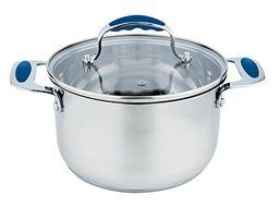 Europware 0163-20SP Stainless Steel 4 quart Casserole Pan with Glass Lid, Medium, Silver/Blue