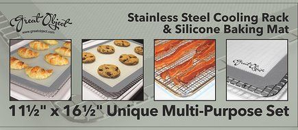 Premium Stainless Steel Cooling Rack &amp; Silicone Baking Mat Cookware Set - Fits Standard Half Sheet Pan - Perfect... N8