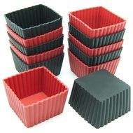 Freshware CB-309RB 12-Pack Silicone Mini Cherry Flower Reusable Cupcake and Muffin Baking Cup, Black and Red Colors N2