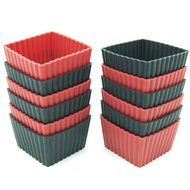 Freshware CB-309RB 12-Pack Silicone Mini Cherry Flower Reusable Cupcake and Muffin Baking Cup, Black and Red Colors N3