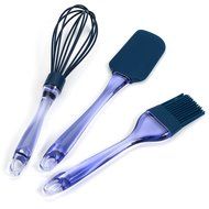 Silicone Whisk, Basting Brush and Spatula, 3 Piece Set, Blue Heat Resistant Kitchen Baking Set