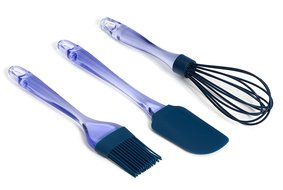 Silicone Whisk, Basting Brush and Spatula, 3 Piece Set, Blue Heat Resistant Kitchen Baking Set N3