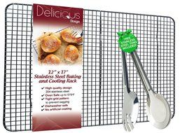Baking Rack - Cooling Rack with FREE Tong Bundle, Stainless Steel , Non Stick, Dish Washer Safe, Rust Free, Oven... N6