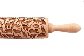 Cats Pattern Embossing Rolling Pin,Wooden Laser Engraved Rolling Pin With Cats For Embossed Cookies (10&quot; x 2&quot;,... N2