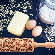 Cats Pattern Embossing Rolling Pin,Wooden Laser Engraved Rolling Pin With Cats For Embossed Cookies (10&quot; x 2&quot;,... N6