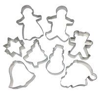 TwiceBooked Christmas Cookie Cutter Bundle - Set of 8 Gingerbread Boy, Girl, Bell, Santa, Star, Snowman, Tree,...