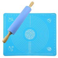 JamHoo Nonstick Rolling Pin &amp; Silicone Large Pastry Mat With Measurements - 15.7&quot;x19.7&quot; Non-Slip Sheet For Rolling...