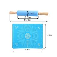 JamHoo Nonstick Rolling Pin &amp; Silicone Large Pastry Mat With Measurements - 15.7&quot;x19.7&quot; Non-Slip Sheet For Rolling... N6