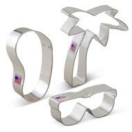 Beach Themed Cookie Cutter Set - 3 Piece - Flip Flop, Sunglasses, and Palm Tree &ndash; Ann Clark &ndash; US Tin Plated Steel