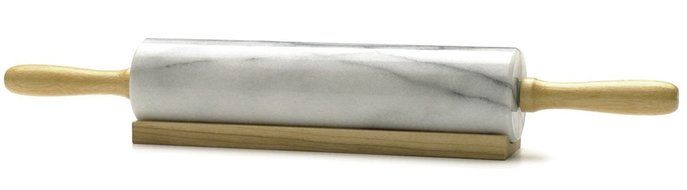 RSVP White Marble Rolling Pin with Wooden Stand, 10 Inch