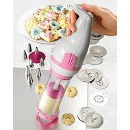 Nostalgia Electrics Electric Cookie Press/Cake Decorator in White/Pink N2