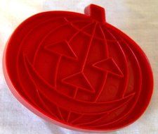 Red Plastic Tupperware Jack O Lantern Cookie Cutter 3.25 Inches Tall
