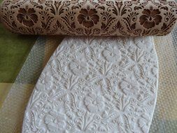 HIBISCUS DAMASK pattern engraved rolling pin and cookie cutter N2