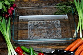 Personalized Wedding Gift Engraved Casserole Dish with Baroque Themed Featuring First Or Last Name and Kitchen