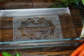 Personalized Wedding Gift Engraved Casserole Dish with Baroque Themed Featuring First Or Last Name and Kitchen N2
