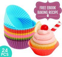 Eve Baking Cups Reusable Silicone Round Baking Cup 24pcs with Recipe e-Book