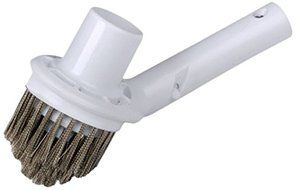 Pooline Corner Brush with Vacuum Connection - White Brush Body and Handle - Stainless Steel Bristles