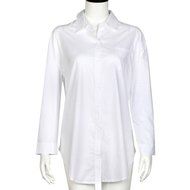 AIMTOPPY Women Sexy Blouse Long Sleeve Shirt Loose Pocket Shirts V Neck Tops (M, White) N6