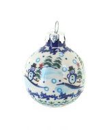 Polish Pottery Skiing Snowman Small Christmas Ball