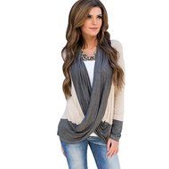 AIMTOPPY Women Sexy Irregular Splice Cotton Blouse Long Sleeve V Neck Loose T Shirts Tops (L)