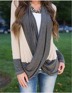 AIMTOPPY Women Sexy Irregular Splice Cotton Blouse Long Sleeve V Neck Loose T Shirts Tops (L) N4