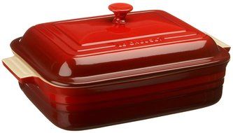 Le Creuset Stoneware 4-1/2-Quart Rectangular Casserole with Lid, Cherry N2
