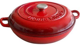 Enameled Cast Iron Covered Casserole-Caribbean (3 Quarts), Red - Utopia Kitchen