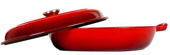 Enameled Cast Iron Covered Casserole-Caribbean (3 Quarts), Red - Utopia Kitchen N3